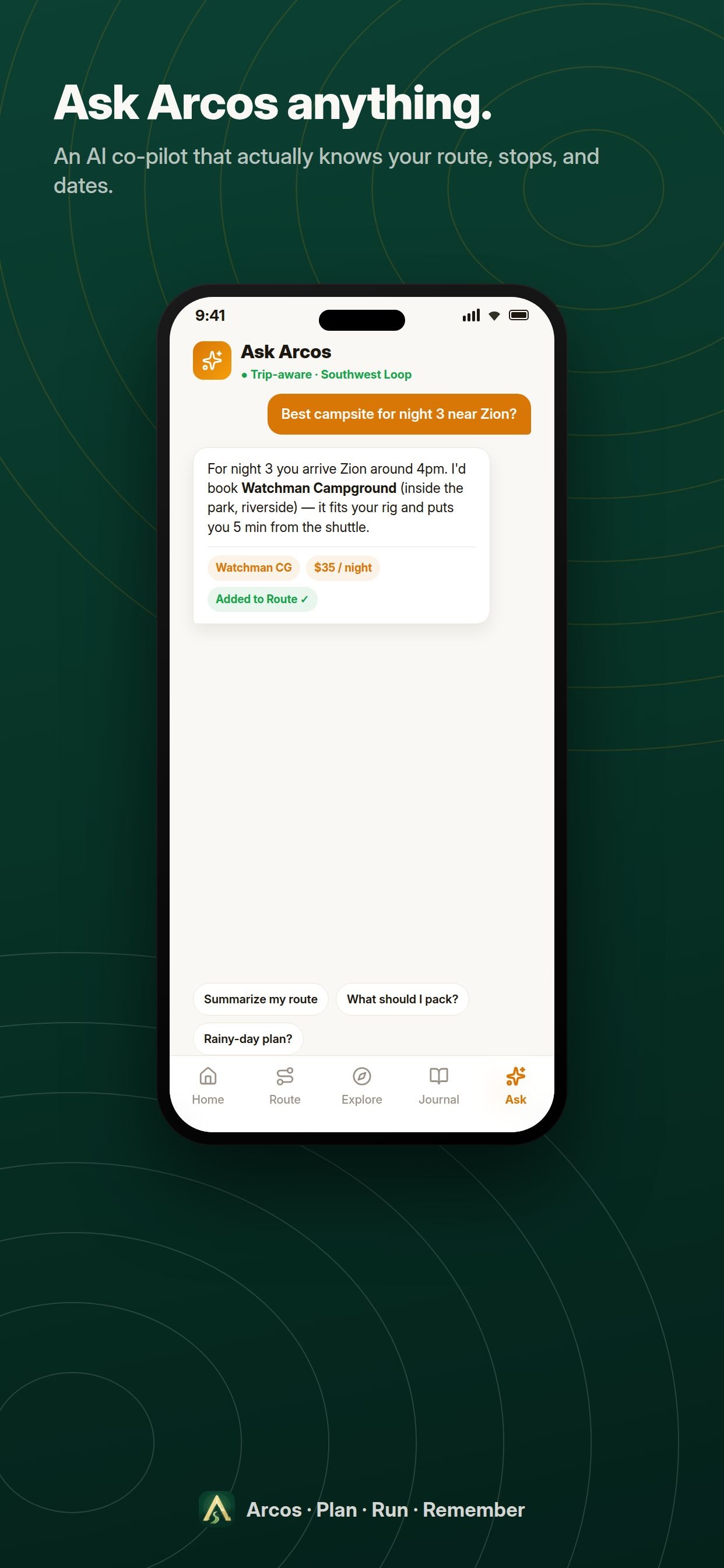 Ask Arcos AI co-pilot screen